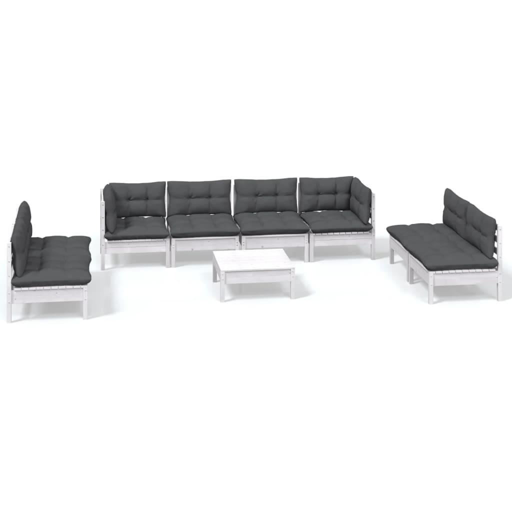 Muebles de jardín 9 piezas con cojines madera maciza de pino