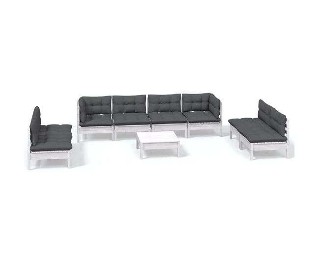 Muebles de jardín 9 piezas con cojines madera maciza de pino