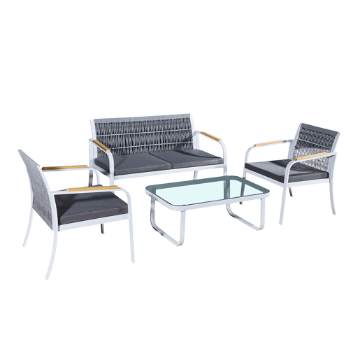 Conjunto de mobiliário de jardim Ibiza 4 lugares cinzento e branco