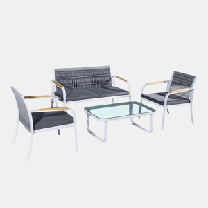 Conjunto de mobiliário de jardim Ibiza 4 lugares cinzento e branco