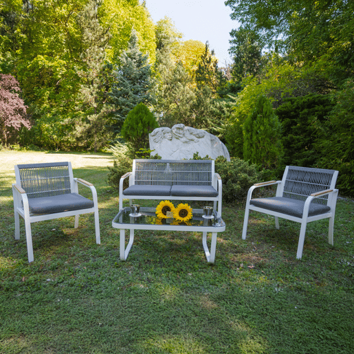 Conjunto de mobiliário de jardim Ibiza 4 lugares cinzento e branco