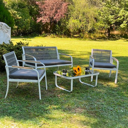 Conjunto de mobiliário de jardim Ibiza 4 lugares cinzento e branco
