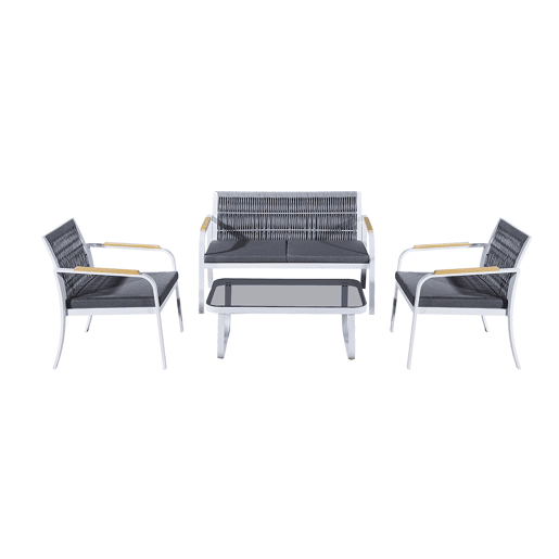 Conjunto de mobiliário de jardim Ibiza 4 lugares cinzento e branco