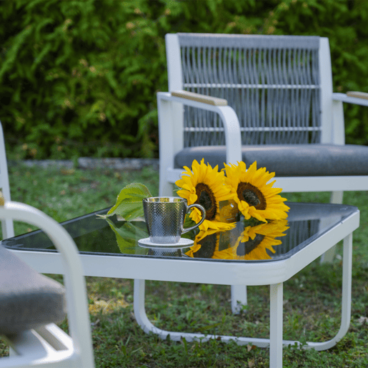 Conjunto de mobiliário de jardim Ibiza 4 lugares cinzento e branco