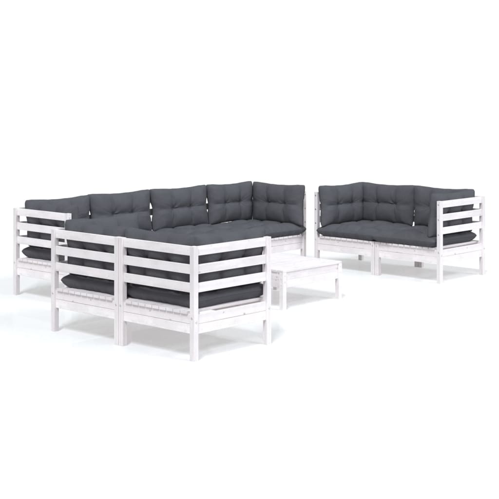 Muebles de jardín 9 piezas con cojines madera maciza de pino