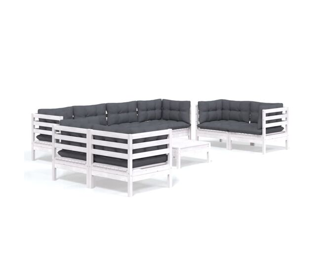 Muebles de jardín 9 piezas con cojines madera maciza de pino