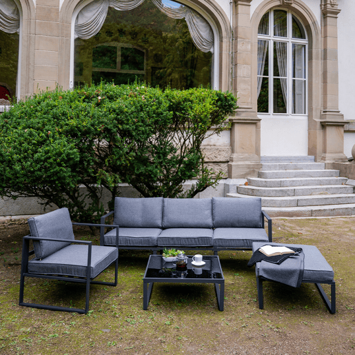 Conjunto de mobiliário de jardim de 4 lugares Sevilha Cinzento