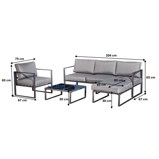 Conjunto de mobiliário de jardim de 4 lugares Sevilha Cinzento