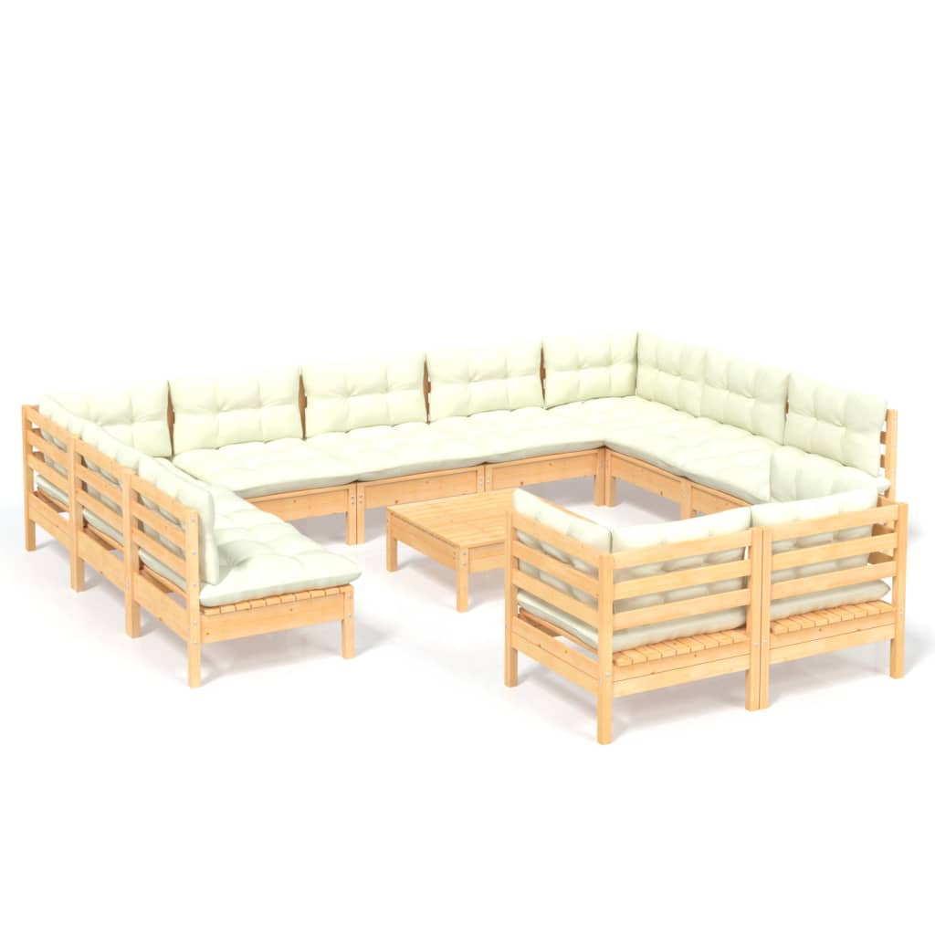 Muebles de jardín 12 piezas cojines madera maciza de pino