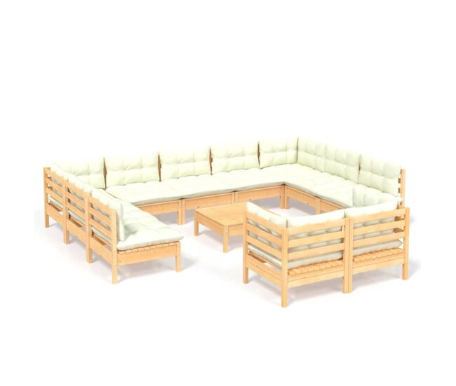 Muebles de jardín 12 piezas cojines madera maciza de pino