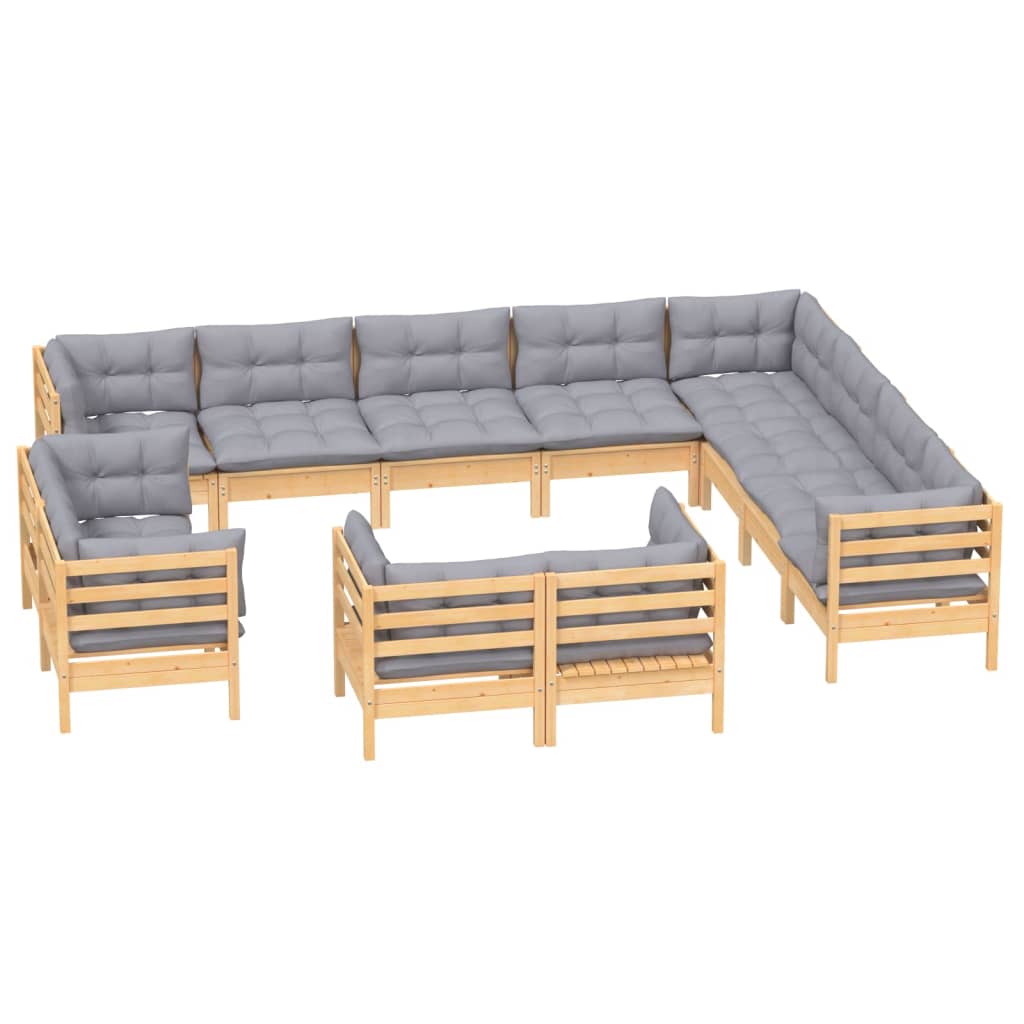 Juego de muebles de jardín 12 pzas y cojines madera maciza pino