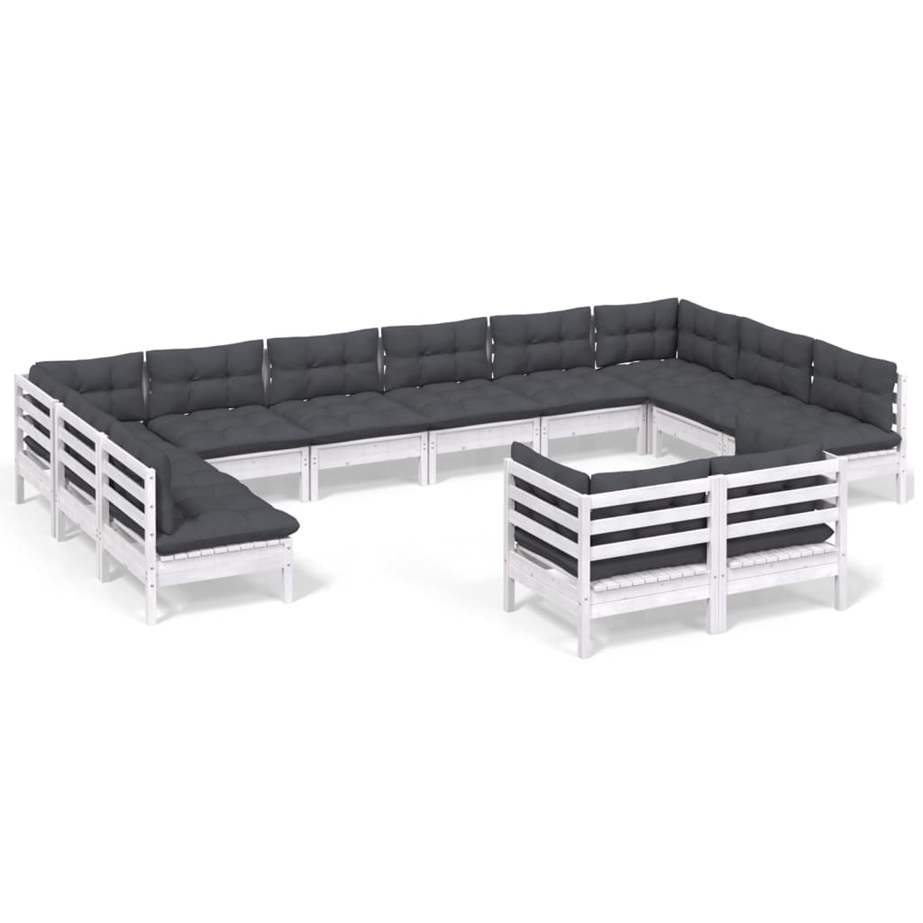 muebles de jardin 12 pzas y cojines blanco madera maciza pino