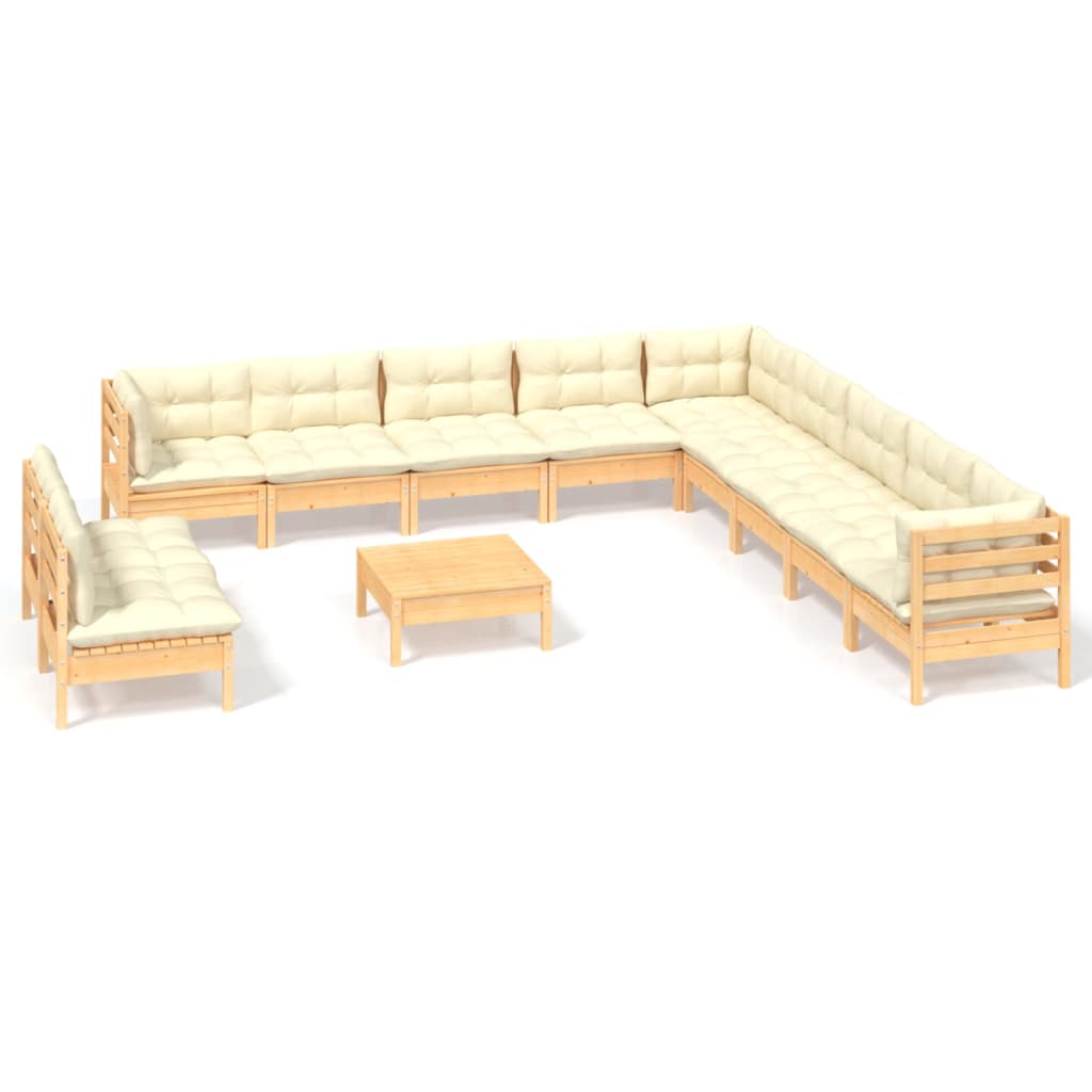 Muebles de jardín 12 piezas cojines madera maciza de pino