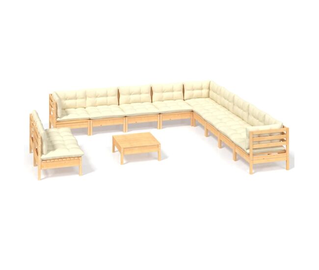 Muebles de jardín 12 piezas cojines madera maciza de pino