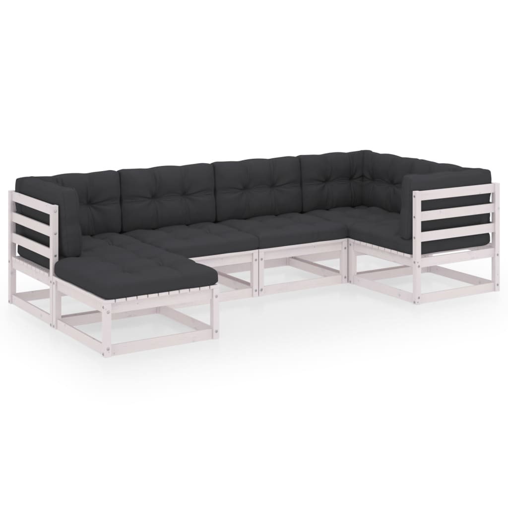 muebles de jardin 6 piezas con cojines de madera de pino maciza