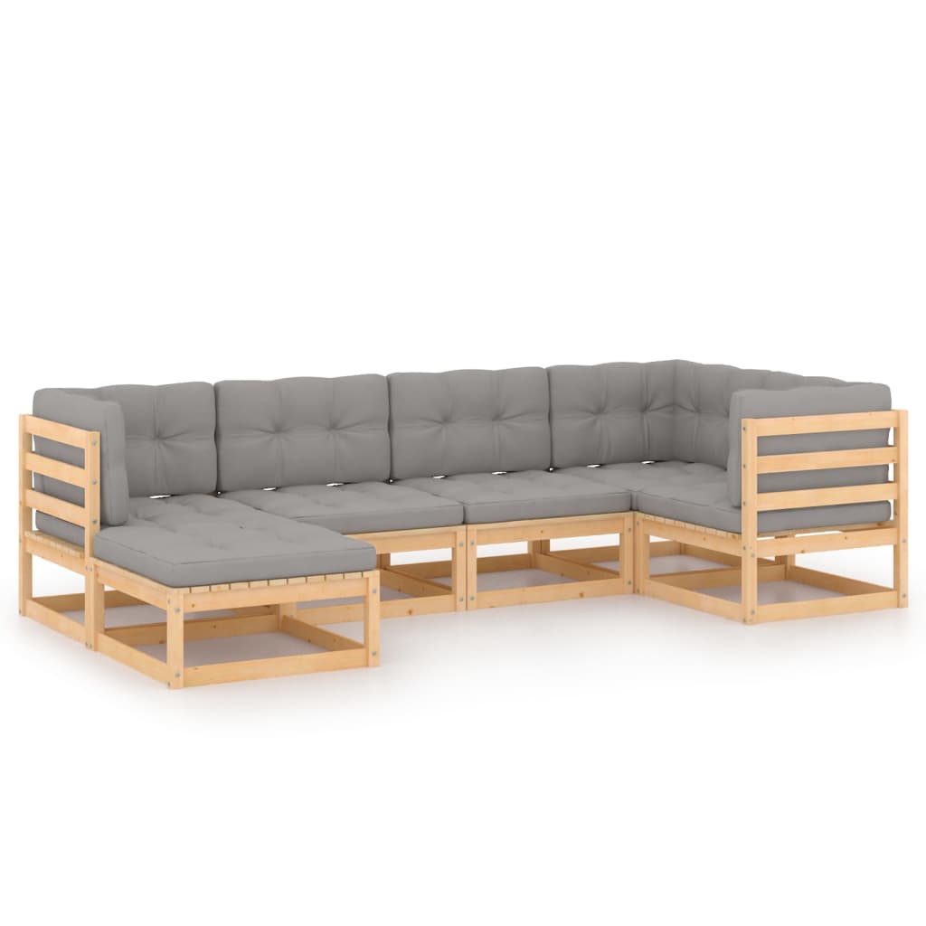Muebles de jardín 6 piezas con cojines de madera de pino maciza