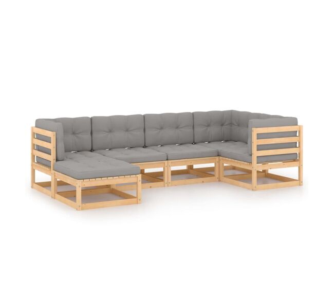 Muebles de jardín 6 piezas con cojines de madera de pino maciza