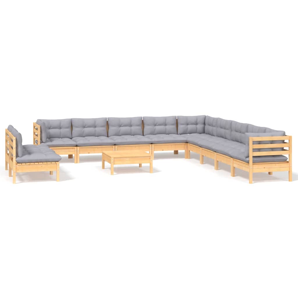 Juego de muebles de jardín 12 pzas y cojines madera maciza pino