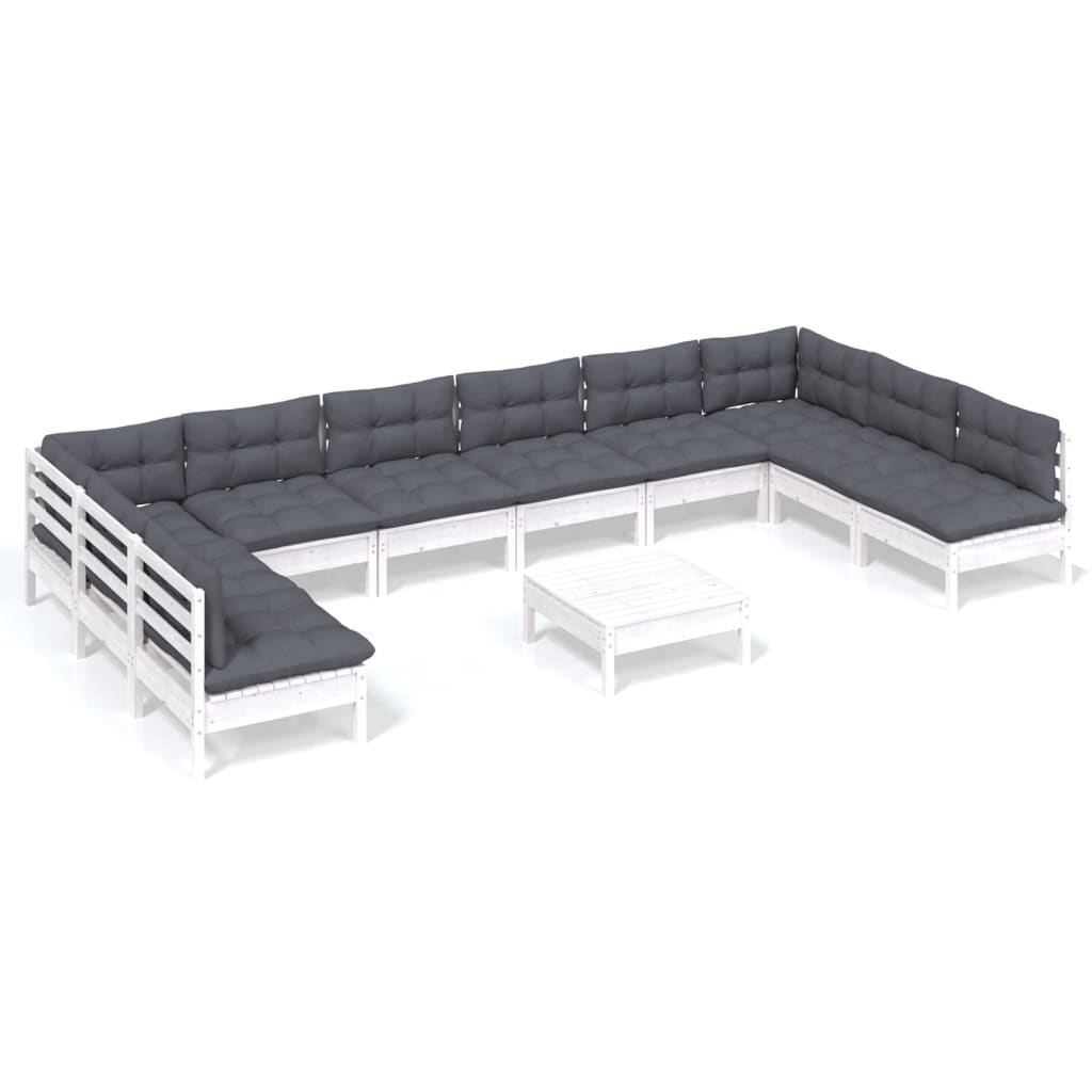 muebles de jardin 11 pzas y cojines blanco madera maciza pino
