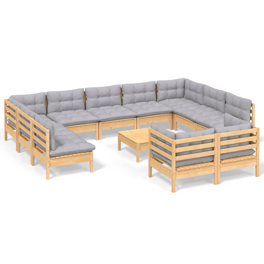 Juego de muebles de jardín 12 piezas y cojines madera maciza pino