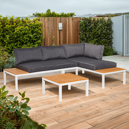 Conjunto de mobiliário de jardim Corfou 4 lugares cinzento e branco