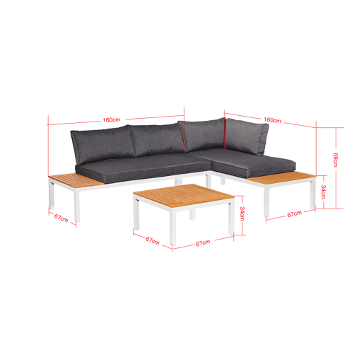 Conjunto de mobiliário de jardim Corfou 4 lugares cinzento e branco