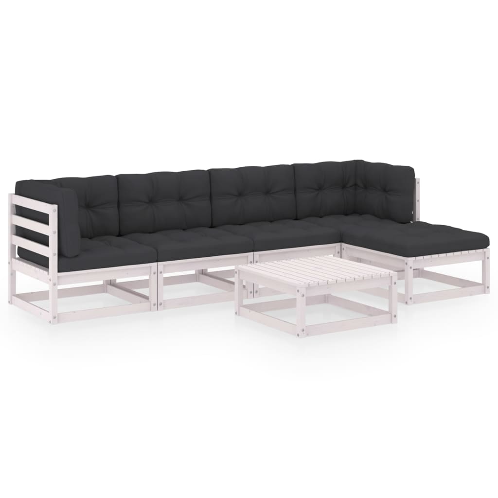 Muebles de jardín 6 piezas con cojines de madera de pino maciza