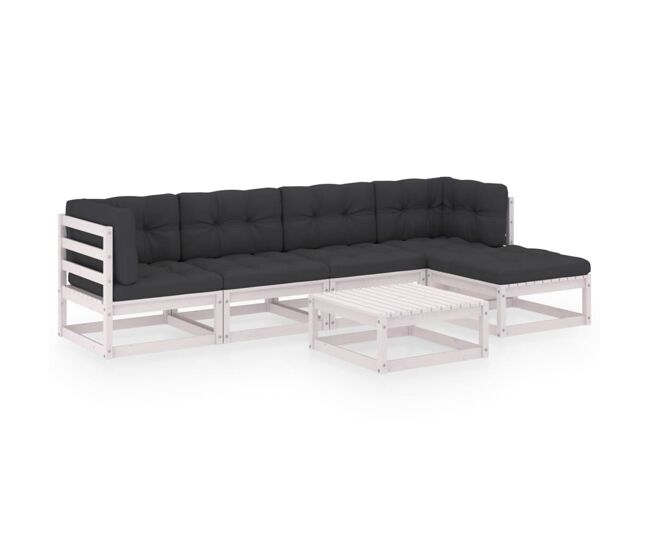 Muebles de jardín 6 piezas con cojines de madera de pino maciza