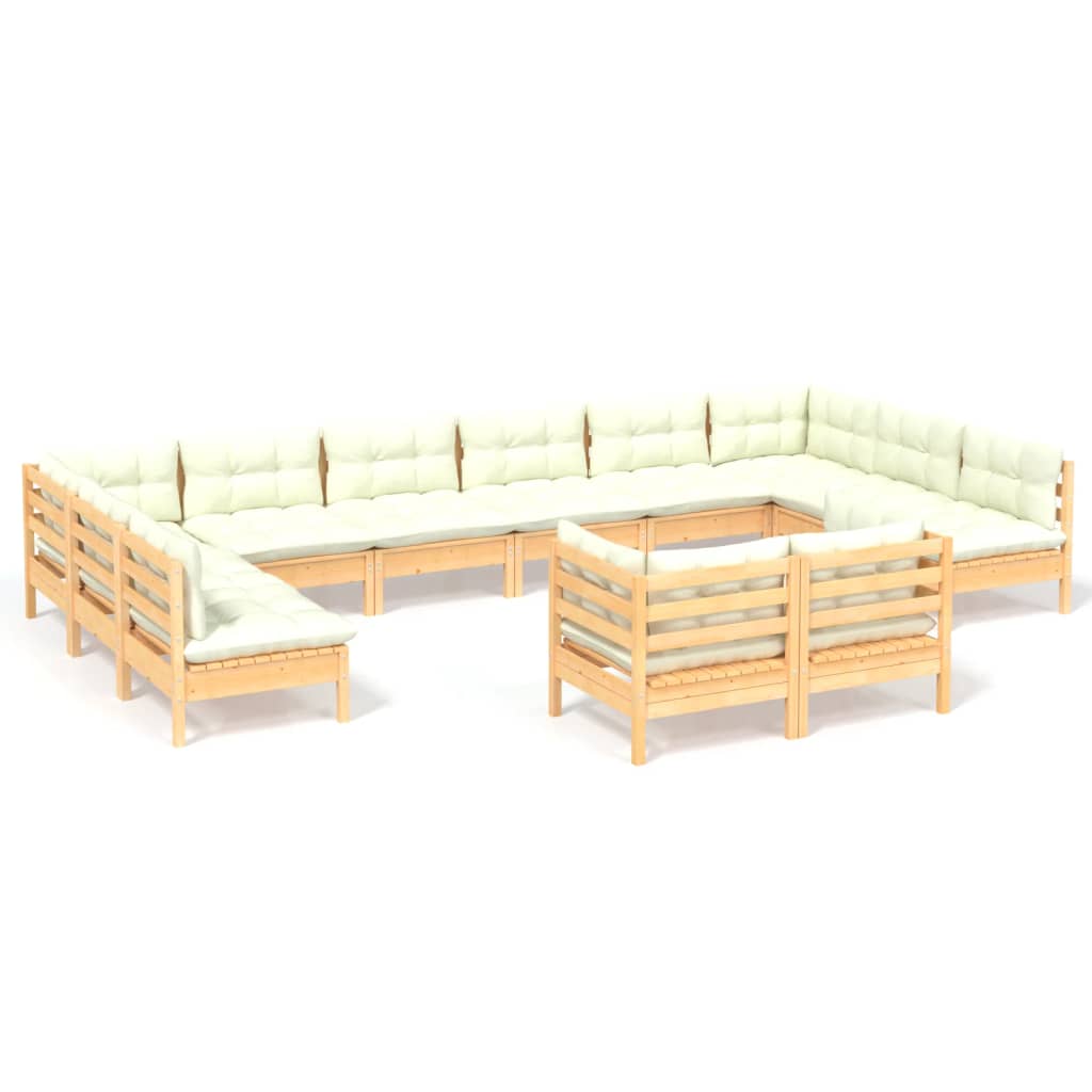Muebles de jardín 12 piezas y cojines madera maciza de pino
