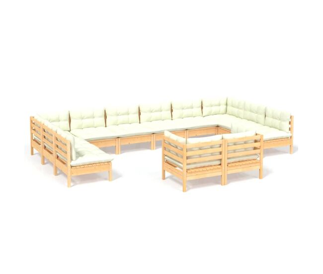 Muebles de jardín 12 piezas y cojines madera maciza de pino