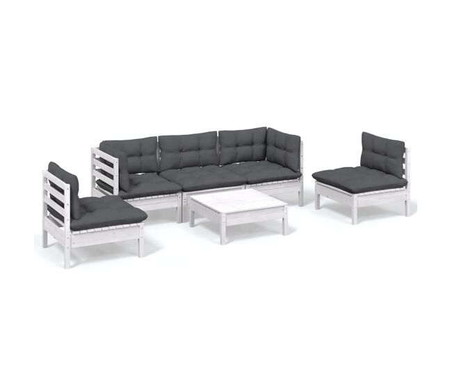 Muebles de jardín 6 piezas con cojines madera maciza de pino