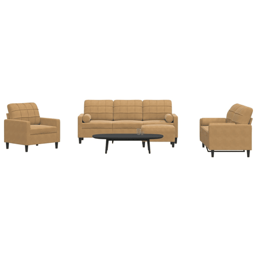 vidaXL 4 pcs conjunto de sofás com almofadões e rolos veludo castanho vidaXL 4 pcs conjunto de sofás com almofadões e rolos veludo castanho