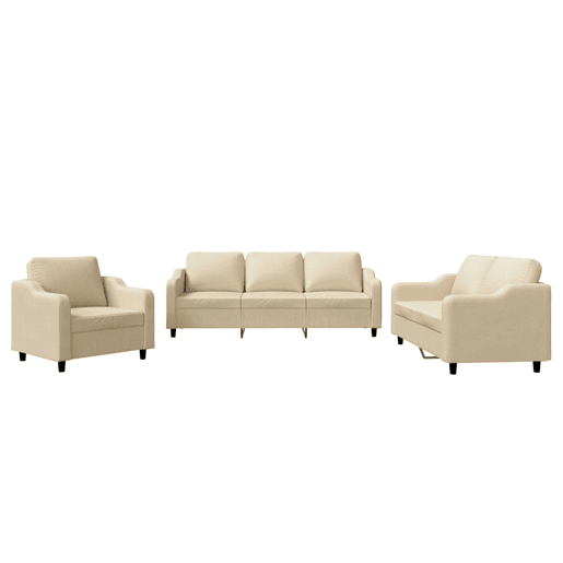 vidaXL 3 pcs conjunto de sofás com almofadões tecido cor creme vidaXL 3 pcs conjunto de sofás com almofadões tecido cor creme
