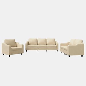 vidaXL 3 pcs conjunto de sofás com almofadões tecido cor creme
