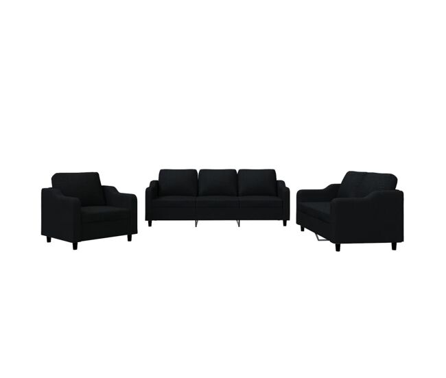Vidaxl juego de sofás con cojines 3 piezas tela negro