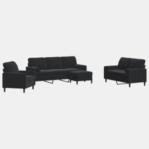 vidaXL 4 pcs conjunto de sofás com almofadões e rolos veludo preto