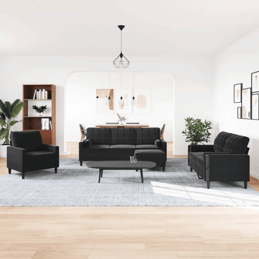 vidaXL 4 pcs conjunto de sofás com almofadões e rolos veludo preto