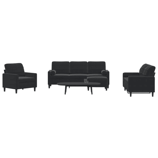 vidaXL 4 pcs conjunto de sofás com almofadões e rolos veludo preto