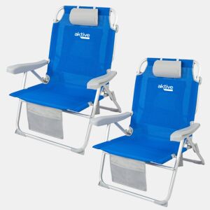 Aktive Pack 2 cadeiras de praia dobráveis XXL multiposição tecido reforçado azul