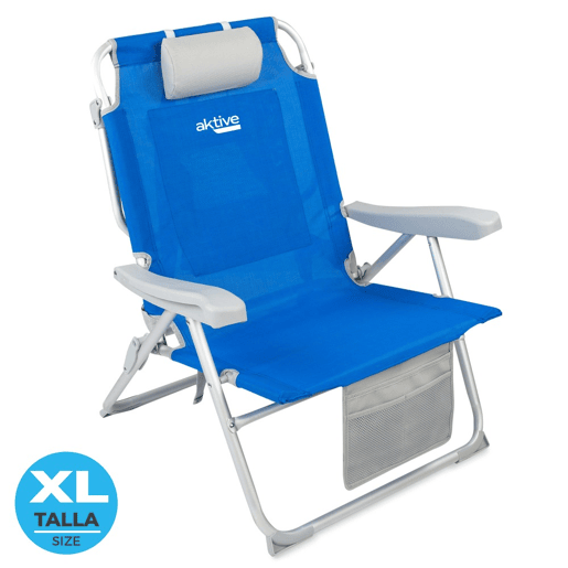 Aktive Pack 2 cadeiras de praia dobráveis XXL multiposição tecido reforçado azul