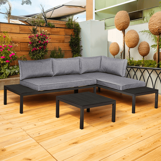 Conjunto de mobiliário de jardim de 4 lugares Corfou cinzento e preto