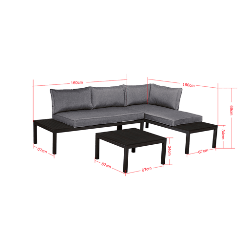 Conjunto de mobiliário de jardim de 4 lugares Corfou cinzento e preto