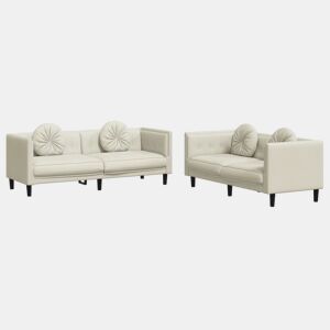 vidaXL 2 pcs conjunto de sofás com almofadas veludo cor creme