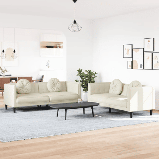 vidaXL 2 pcs conjunto de sofás com almofadas veludo cor creme vidaXL 2 pcs conjunto de sofás com almofadas veludo cor creme