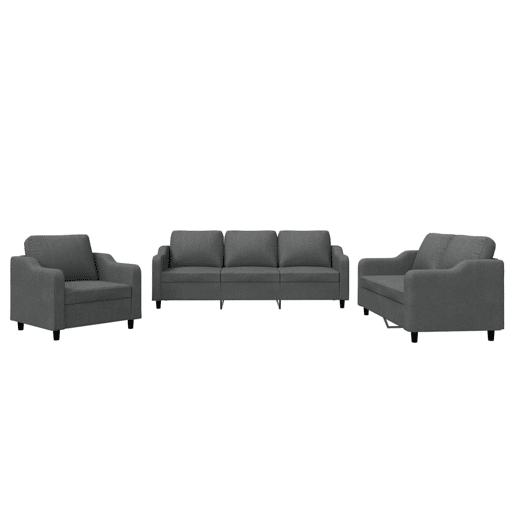 vidaXL 3 pcs conjunto de sofás com almofadões tecido cinzento-escuro