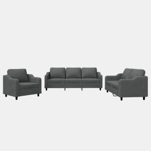 vidaXL 3 pcs conjunto de sofás com almofadões tecido cinzento-escuro