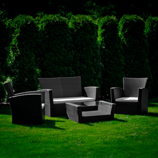Conjunto de mobiliário de jardim Firenze 4 lugares Preto