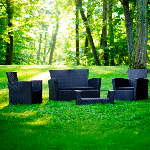 Conjunto de mobiliário de jardim Firenze 4 lugares Preto