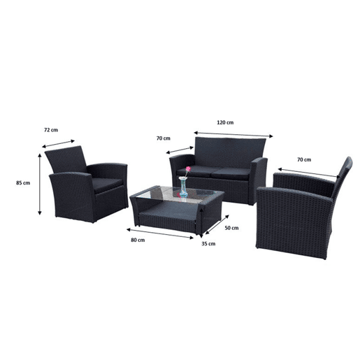 Conjunto de mobiliário de jardim Firenze 4 lugares Preto