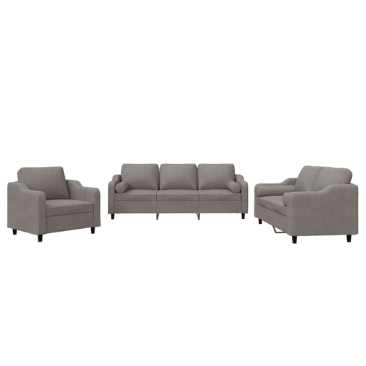 vidaXL 3 pcs conjunto de sofás com almofadas tecido cinza-acastanhado vidaXL 3 pcs conjunto de sofás com almofadas tecido cinza-acastanhado